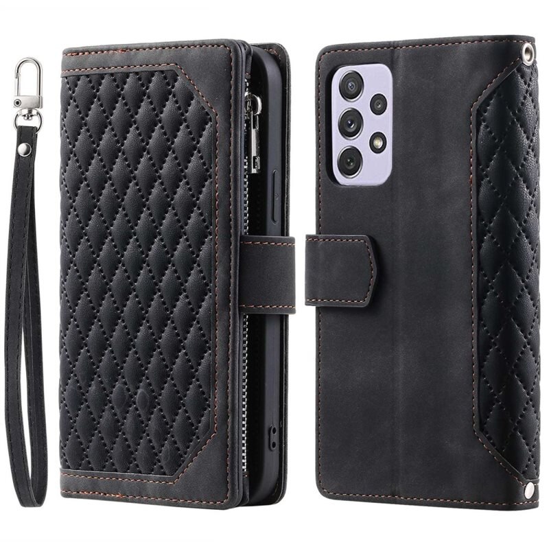 Samsung Galaxy A52 5G Portemonnee tas Quilted Zwart - Telefoontasje dames