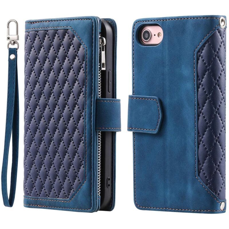 iPhone 7 Portemonnee tas Quilted Blauw - Telefoontasje dames