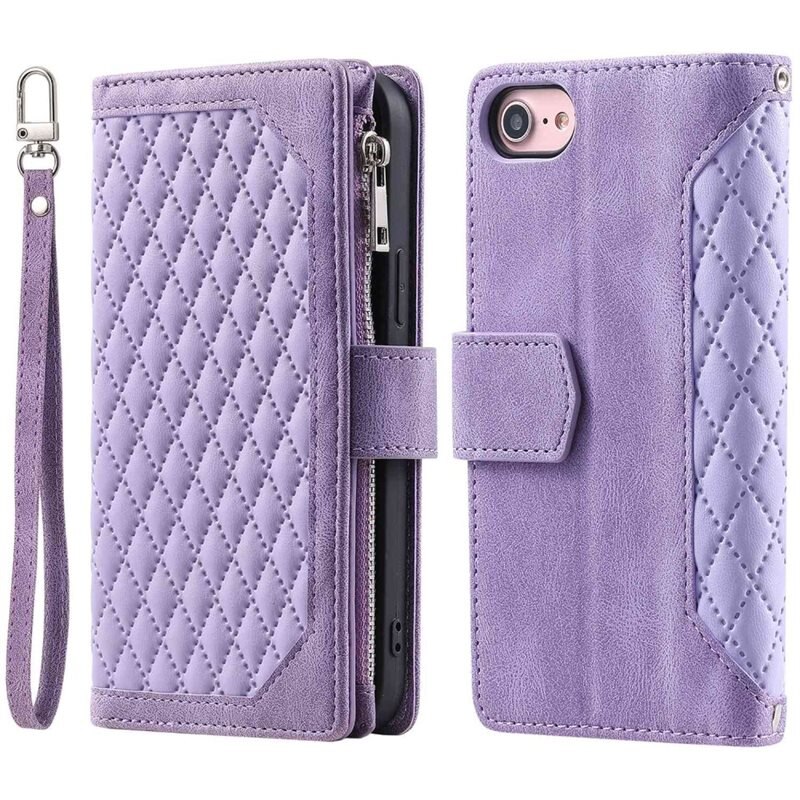 iPhone 7 Portemonnee tas Quilted Paars - Telefoontasje dames