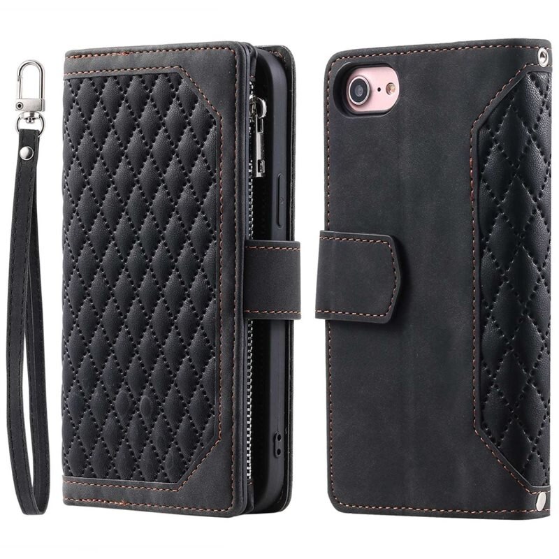 iPhone SE 2020 Portemonnee tas Quilted Zwart - Telefoontasje dames