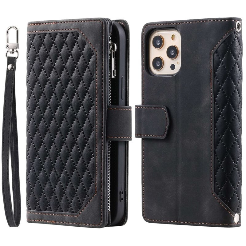 iPhone 12/iPhone 12 Pro Portemonnee tas Quilted Zwart - Telefoontasje dames