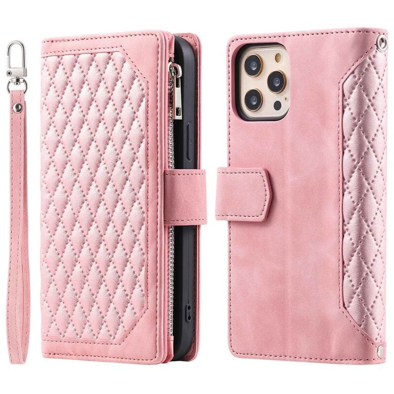 iPhone 12/iPhone 12 Pro Portemonnee tas Quilted Roze - Telefoontasje dames
