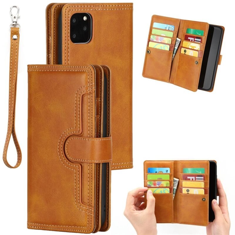 iPhone 14 Leren Bookcover hoesje Multi-Slot Bruin - Telefoonhoesje - Boekhoesje - Pasjeshouder