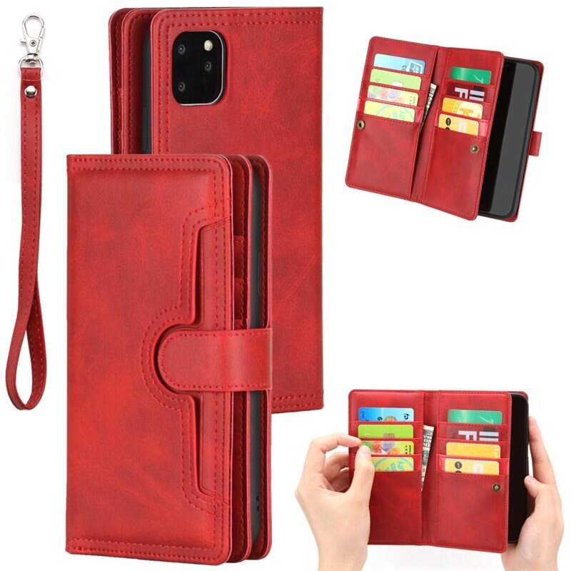 iPhone 14 Leren Bookcover hoesje Multi-Slot Rood - Telefoonhoesje - Boekhoesje - Pasjeshouder