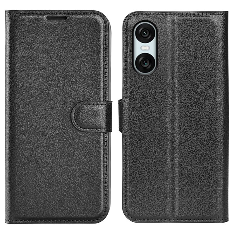 Sony Xperia 10 VI Smartphonehoesje Zwart - Portemonneehoesje met kaartvak en ingebouwde standaardfunctie