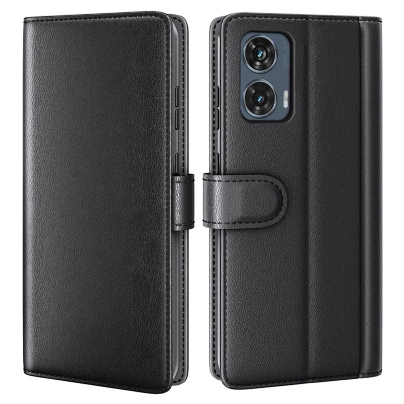 Motorola Edge 50 Fusion Echt lederen hoesje Zwart - Klassiek boekhoesje met plek voor briefgeld en pasjes
