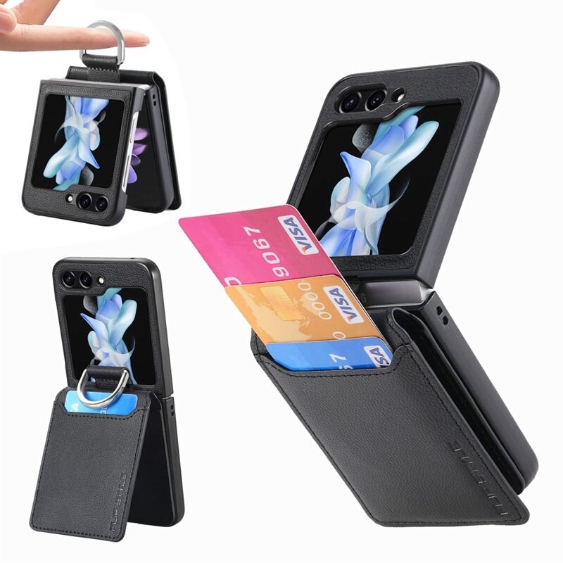 Samsung Galaxy Z Flip 7 FE Hoesje met Ringhouder + Cardslot, zwart