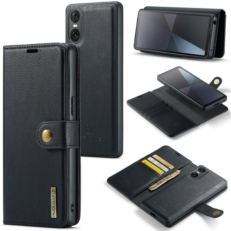 DG.MING Magnet Wallet Sony Xperia 10 VI Black - Stijlvol lederen boekhoesje met afneembaar magnetisch binnenhoesje
