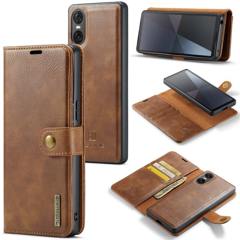 DG.MING Magnet Wallet Sony Xperia 10 VI Cognac - Stijlvol lederen boekhoesje met afneembaar magnetisch binnenhoesje