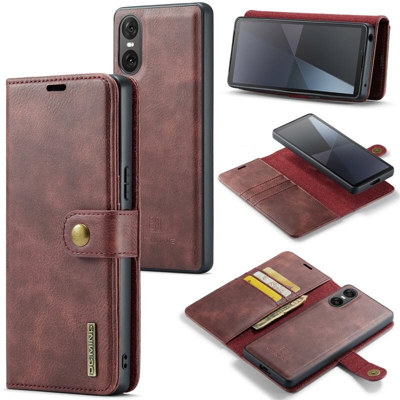 DG.MING Magnet Wallet Sony Xperia 10 VI Red - Stijlvol lederen boekhoesje met afneembaar magnetisch binnenhoesje