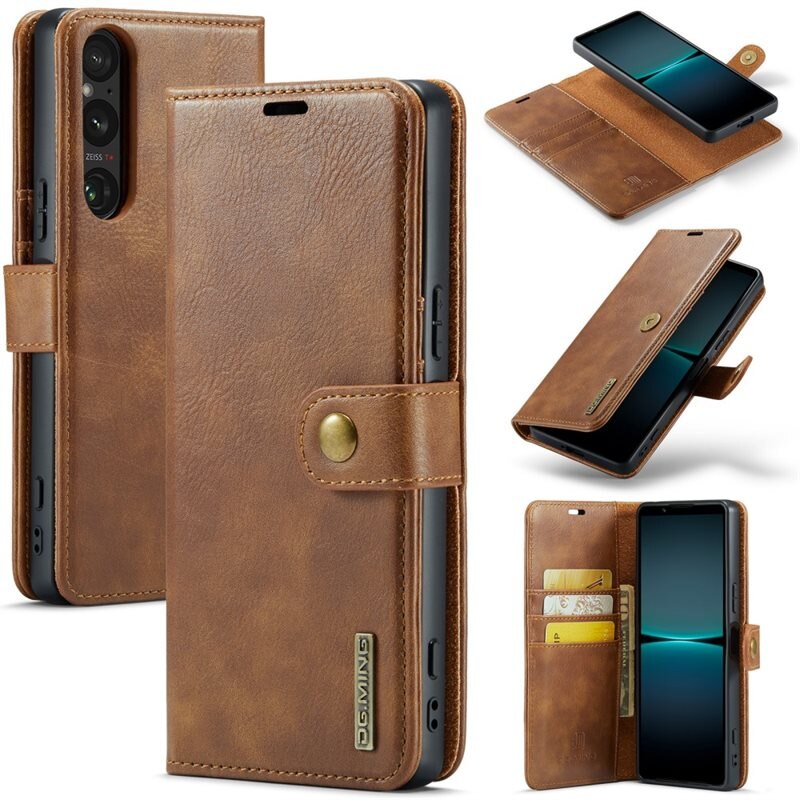 DG.MING Magnet Wallet Sony Xperia 1 VII Cognac - Stijlvol lederen boekhoesje met afneembaar magnetisch binnenhoesje
