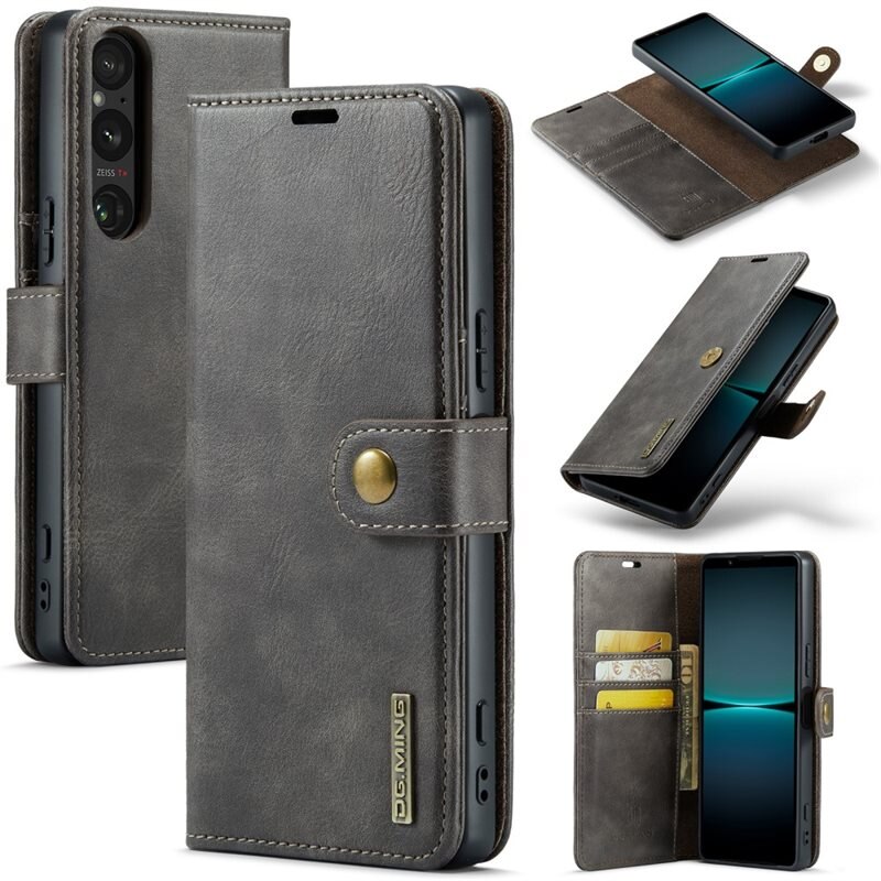 DG.MING Magnet Wallet Sony Xperia 1 VII Brown - Stijlvol lederen boekhoesje met afneembaar magnetisch binnenhoesje