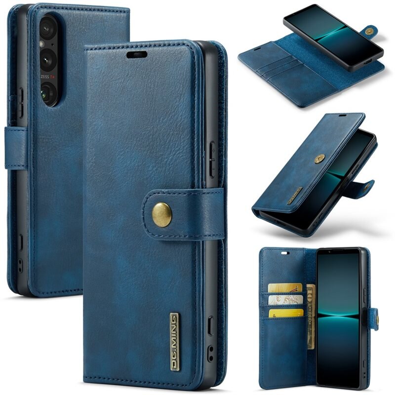 DG.MING Magnet Wallet Sony Xperia 1 VII Blue - Stijlvol lederen boekhoesje met afneembaar magnetisch binnenhoesje