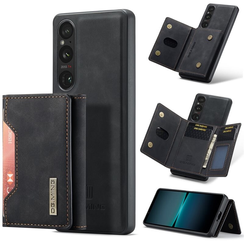 DG.MING Magnetic Card Slots Case Sony Xperia 1 VI Zwart - Mooi leren hoejse met afneembaar portemonneetje