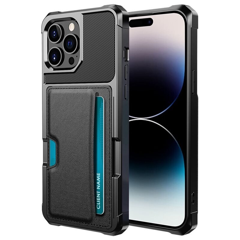 iPhone 14 Pro Tough Card Case Zwart - Schokbestendig telefoonhoesje met pasjeshouder