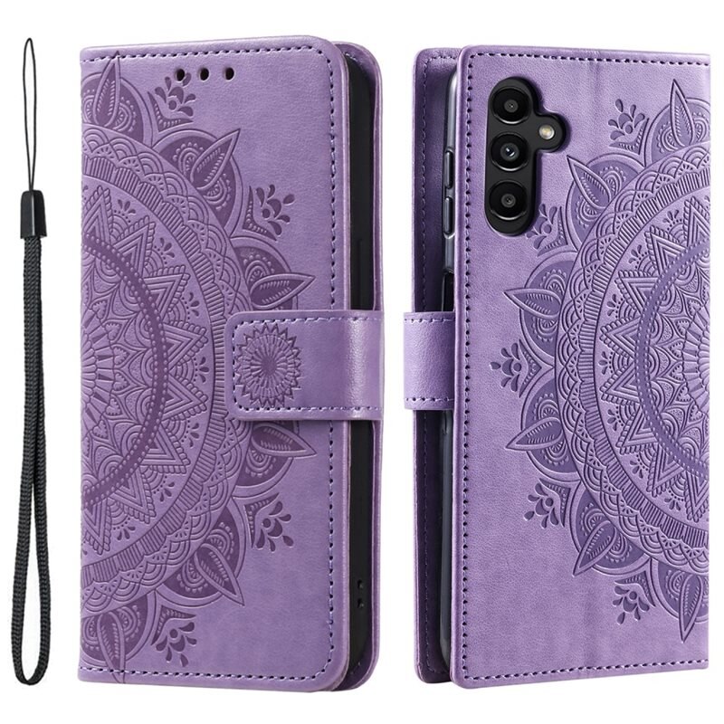Samsung Galaxy S24 FE Leren Mandalahoesje paars - Hoesje met cameragat en uitschuifbare standaard