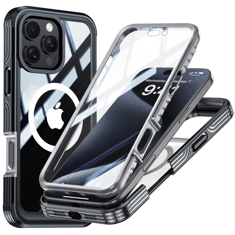 iPhone 16 Pro Premium Full Protection Hoesje Zwart - Volledige dekking - Telefoonhoesje met geïntegreerde bescherming voor het scherm