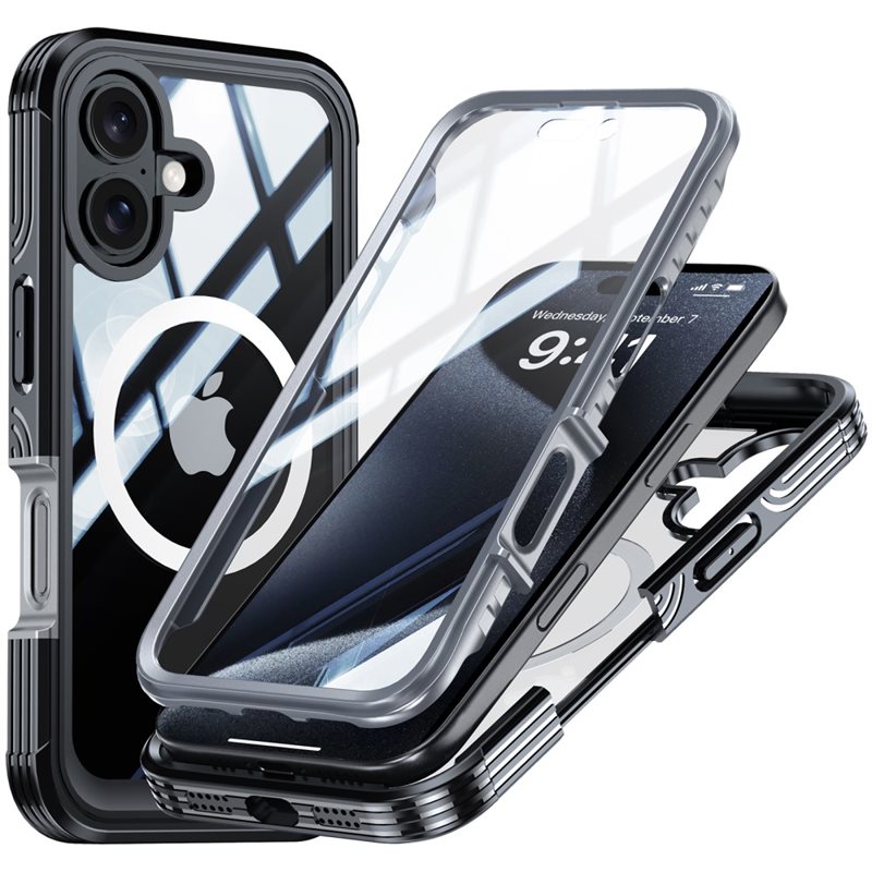 Premium Full Protection Hoesje iPhone 16 Plus Zwart - Volledige dekking - Telefoonhoesje met geïntegreerde bescherming voor het scherm