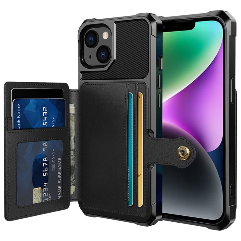 iPhone 14 Plus Tough Multi-slot Hoesje Zwart - Beschermend hoesje met handig kaartvak in stoer design