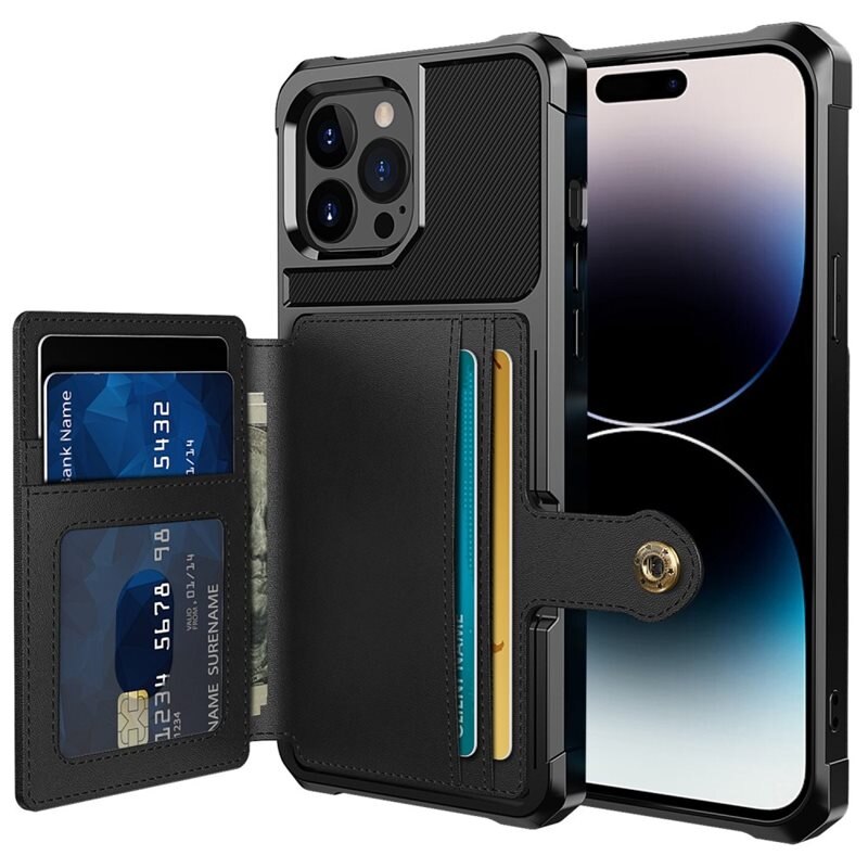 iPhone 14 Pro Max Tough Multi-slot Hoesje Zwart - Beschermend hoesje met handig kaartvak in stoer design