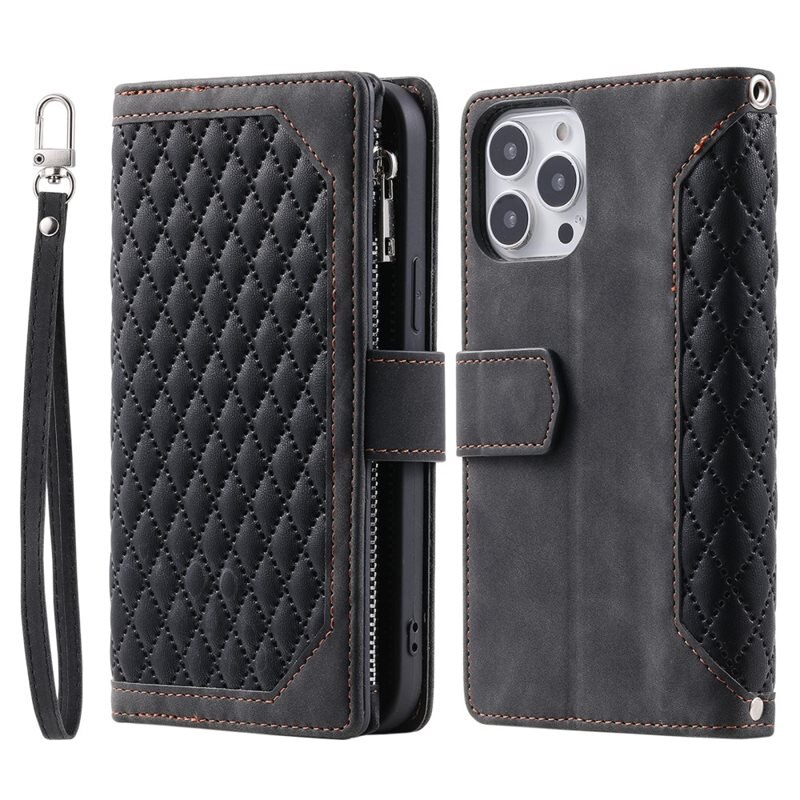 iPhone 16 Pro Portemonnee tas Quilted Zwart - Telefoontasje dames
