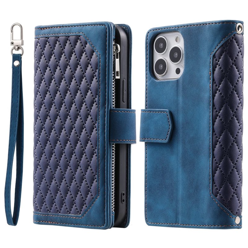 iPhone 16 Pro Max Portemonnee tas Quilted Blauw - Telefoontasje dames