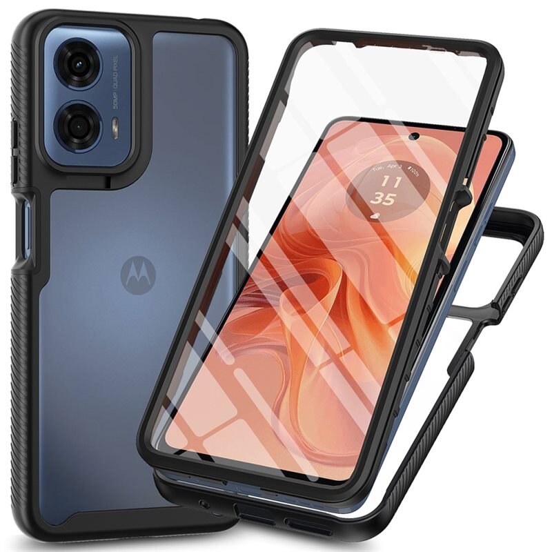 Motorola Moto G24 Full Protection Hoesje Zwart - Volledig dekkend hoesje met gehard glazen schermbescherming