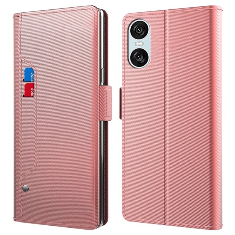 Sony Xperia 10 VI Bookcover Hoesje met Spiegel roze goud - Telefoonhoesje met plek voor pasjes en briefgeld