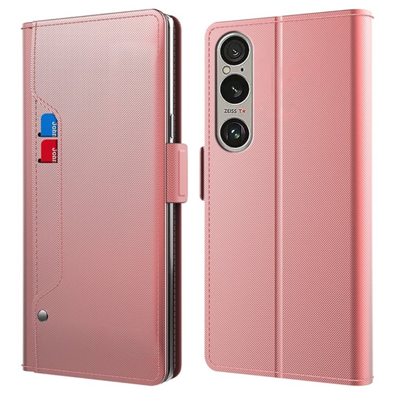 Sony Xperia 1 VI Bookcover Hoesje met Spiegel roze goud - Telefoonhoesje met plek voor pasjes en briefgeld
