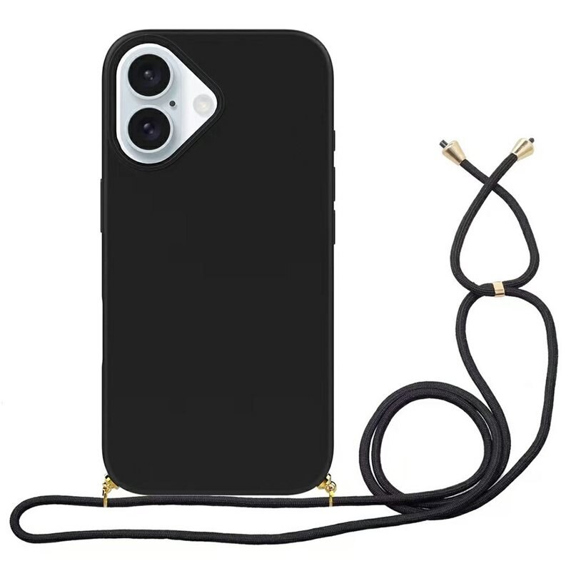 iPhone 16 Plus Hoesje Halsband zwart - Hoesje met practische nekriem - Draagriem