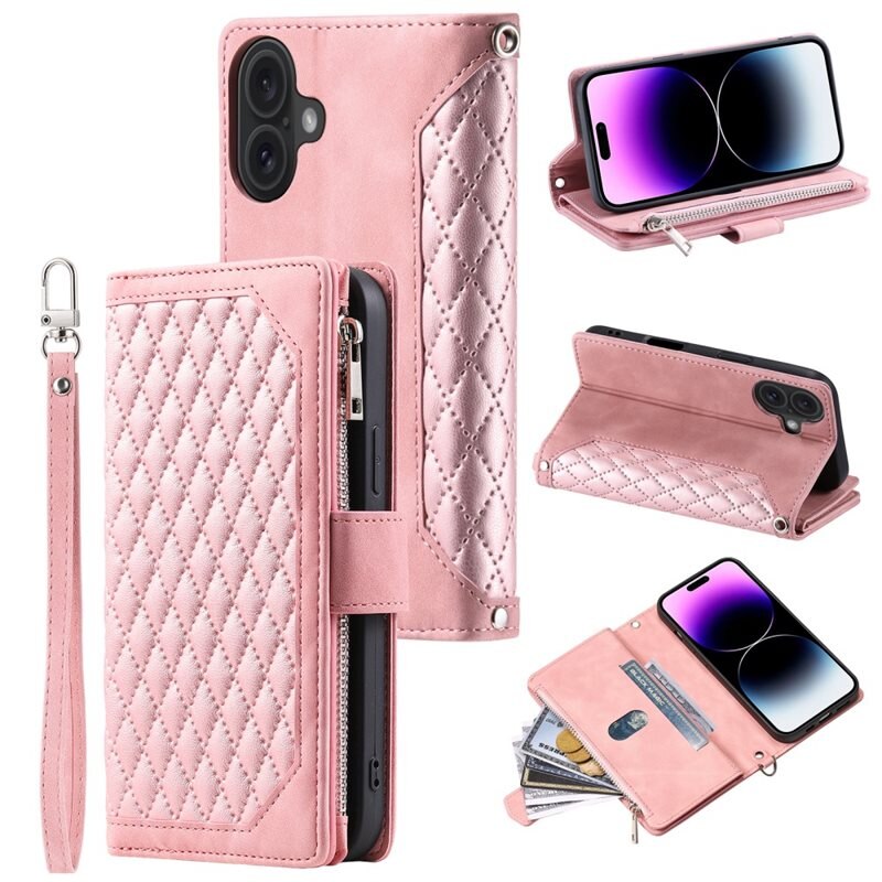 iPhone 16 Portemonnee tas Quilted Roze - Telefoontasje dames