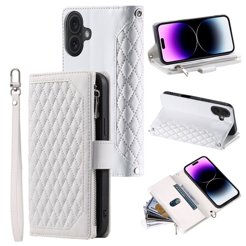 iPhone 16 Portemonnee tas Quilted Wit - Telefoontasje dames