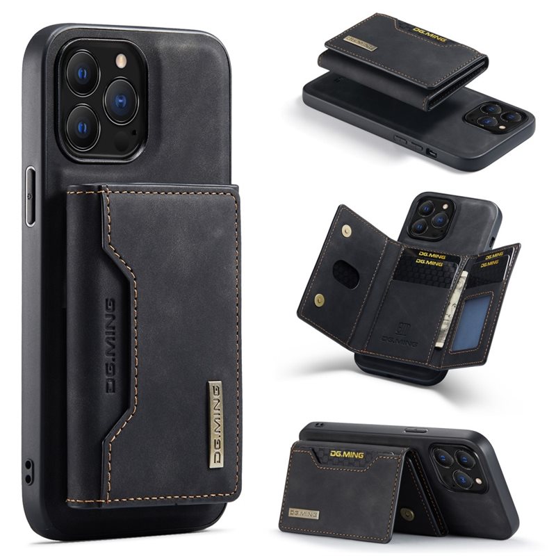 DG.MING Magnetic Card Slots Case iPhone 16 Pro Max Zwart - Mooi leren hoejse met afneembaar portemonneetje