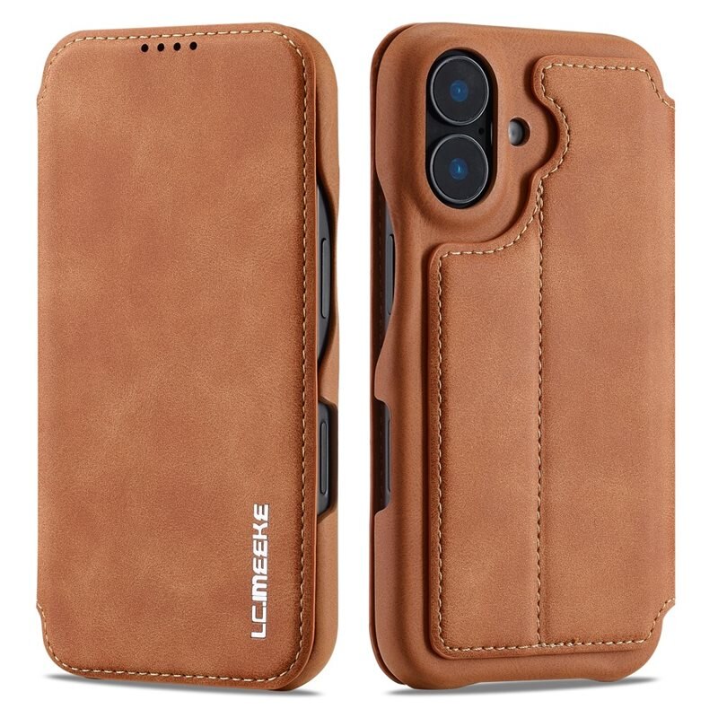 LC.IMEEKE Slim Bookcover hoesje iPhone 16 cognac