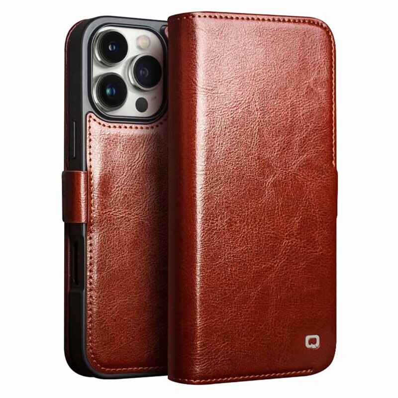 Qialino Leather Wallet Case iPhone 16 Pro Max Brown