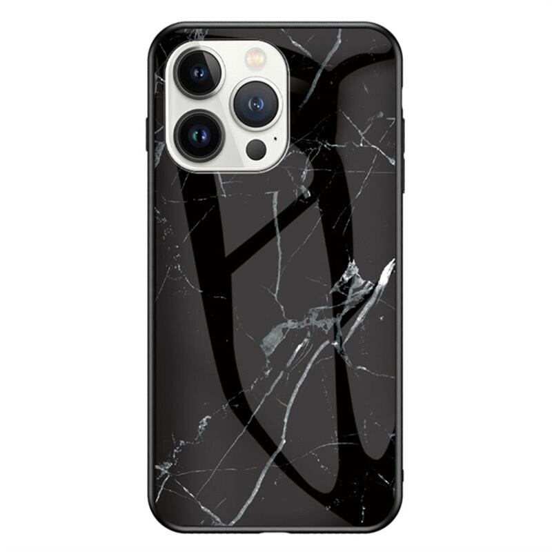 iPhone 16 Pro Hoesje Gehard Glas Zwart marmer - Telefoonhoesje