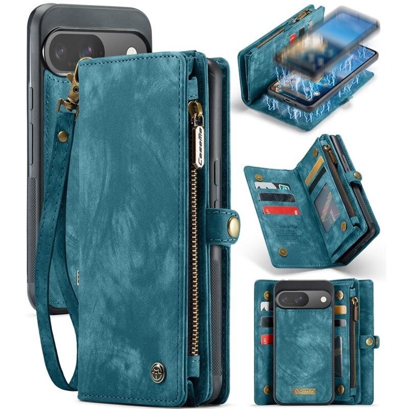 CaseMe Multi-slot Hoesje Google Pixel 9 Pro Blauw - Telefoonhoesje met plek voor extra veel pasjes - Pasjeshouder