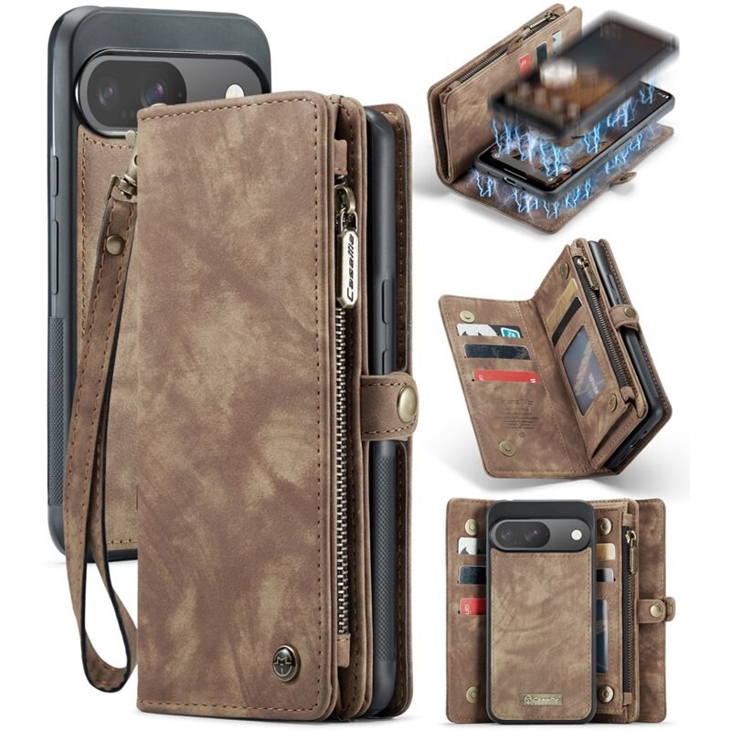 CaseMe Multi-slot Hoesje Google Pixel 9 Pro Bruin - Telefoonhoesje met plek voor extra veel pasjes - Pasjeshouder