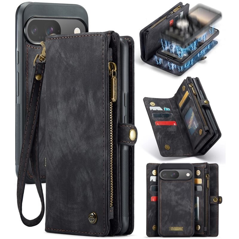 CaseMe Multi-slot Hoesje Google Pixel 9 Grijs - Telefoonhoesje met plek voor extra veel pasjes - Pasjeshouder