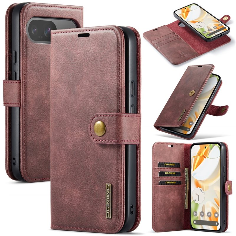 DG.MING Magnet Wallet Google Pixel 9 Pro Red - Stijlvol lederen boekhoesje met afneembaar magnetisch binnenhoesje