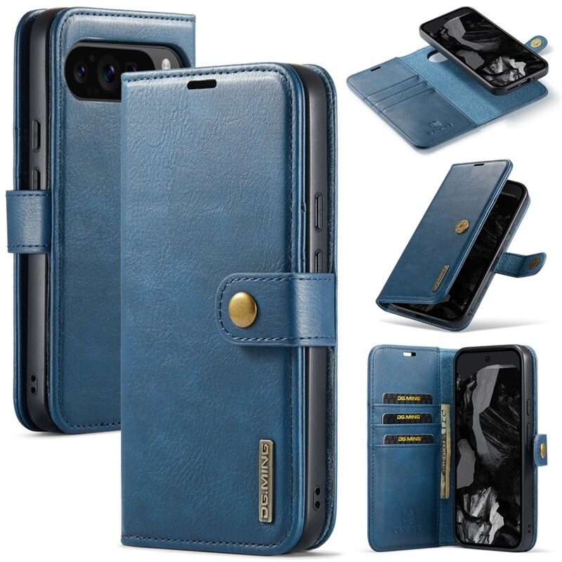 DG.MING Magnet Wallet Google Pixel 9 Pro XL Blue - Stijlvol lederen boekhoesje met afneembaar magnetisch binnenhoesje