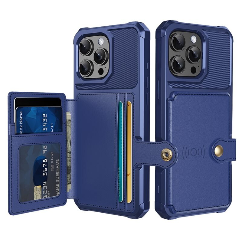 iPhone 16 Pro Tough Multi-slot Hoesje Blauw - Beschermend hoesje met handig kaartvak in stoer design