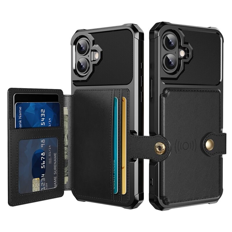 iPhone 16 Tough Multi-slot Hoesje Zwart - Beschermend hoesje met handig kaartvak in stoer design