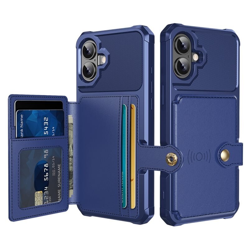 iPhone 16 Tough Multi-slot Hoesje Blauw - Beschermend hoesje met handig kaartvak in stoer design
