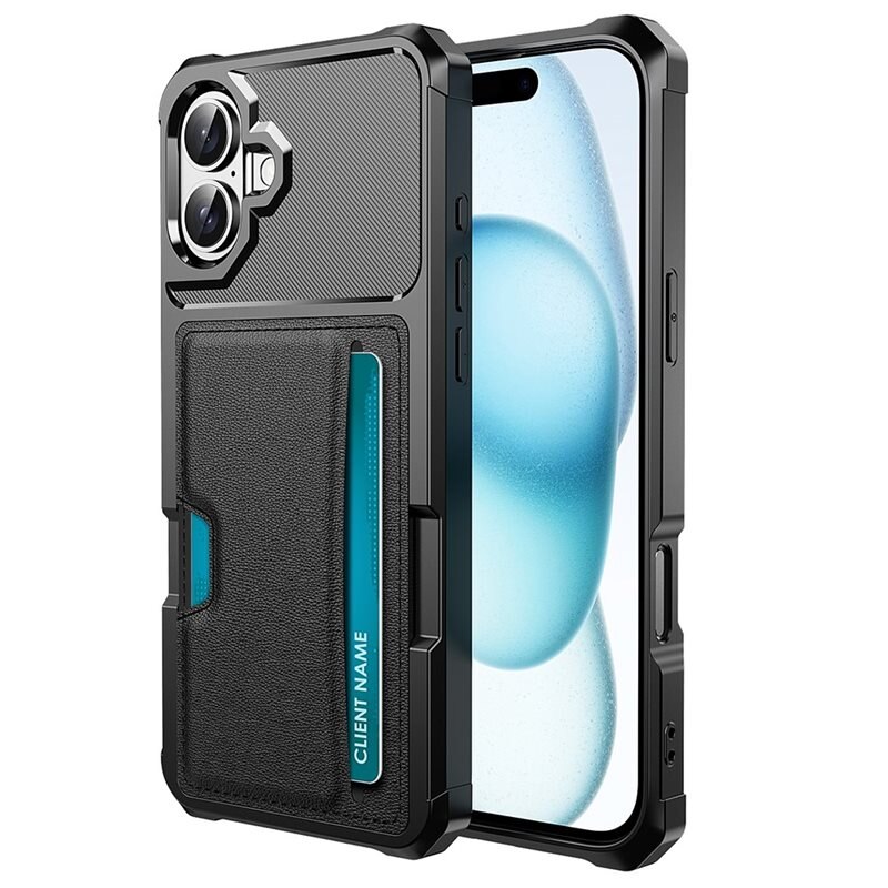 iPhone 16 Tough Card Case zwart - Schokbestendig telefoonhoesje met pasjeshouder