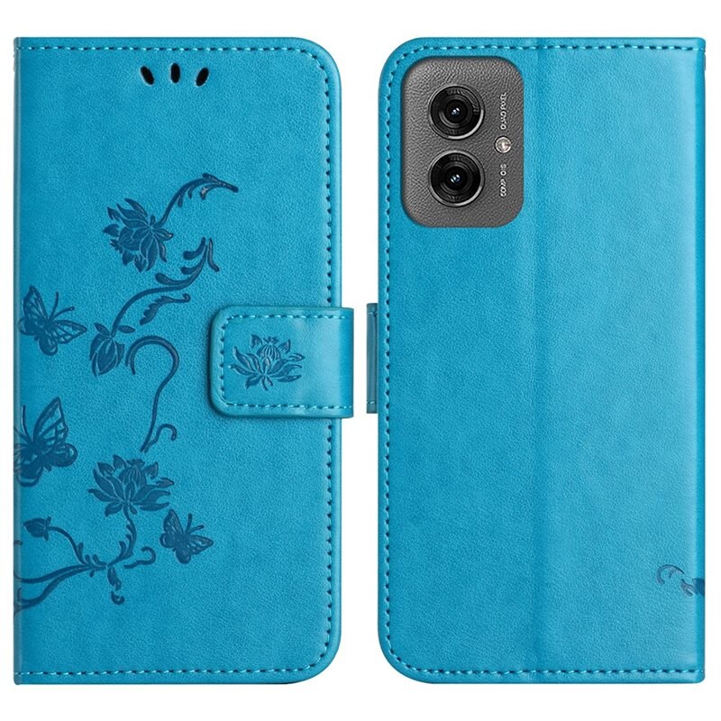 Motorola Moto G55 Leren vlinderhoesje Blauw - Mooi telefoonhoesje met patroontje