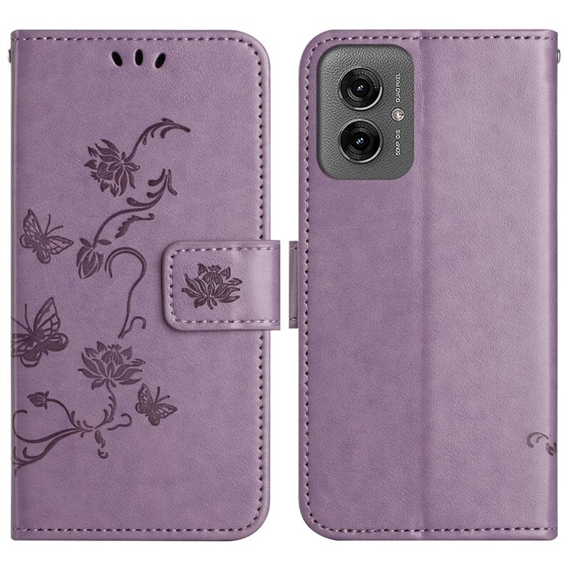 Motorola Moto G55 Leren vlinderhoesje Paars - Mooi telefoonhoesje met patroontje