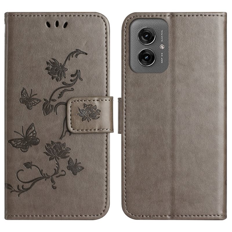 Motorola Moto G55 Leren vlinderhoesje Grijs - Mooi telefoonhoesje met patroontje
