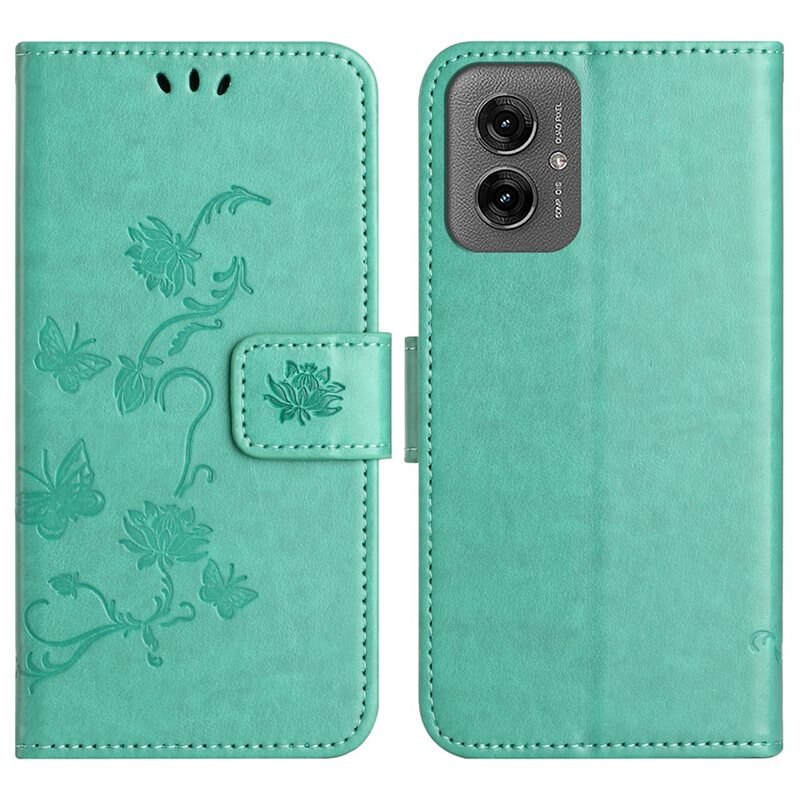 Motorola Moto G55 Leren vlinderhoesje Groen - Mooi telefoonhoesje met patroontje