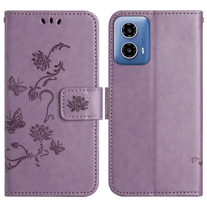 Motorola Moto G35 Leren vlinderhoesje Paars - Mooi telefoonhoesje met patroontje